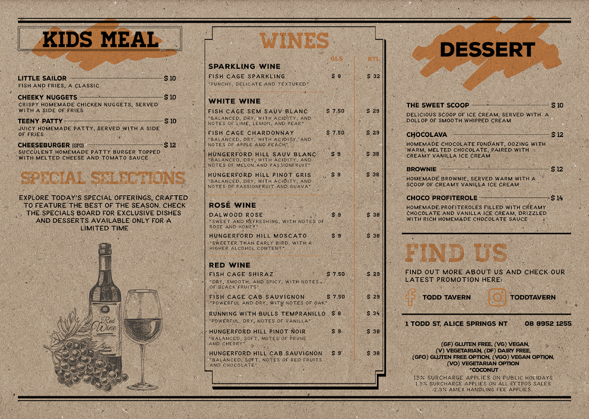 Menu, Todd Tavern