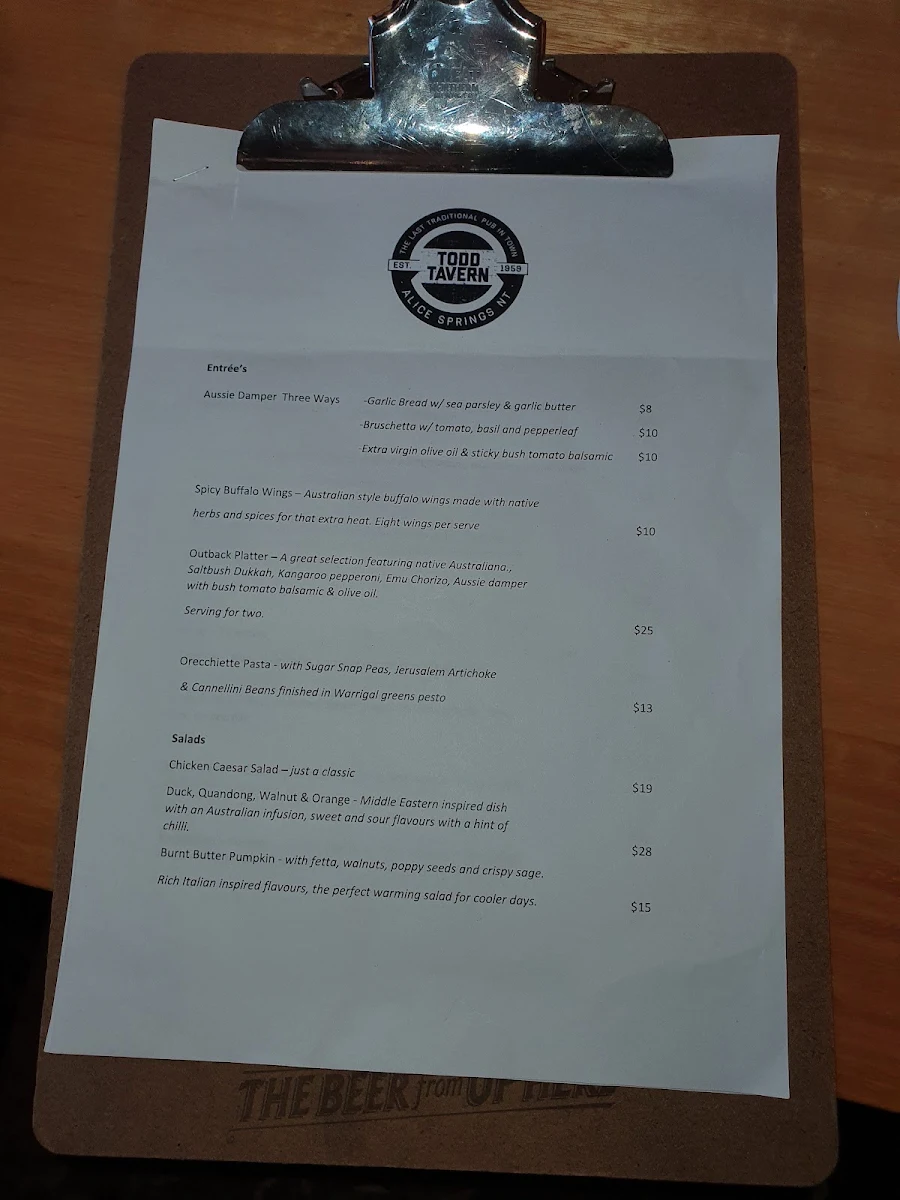 Menu, Todd Tavern