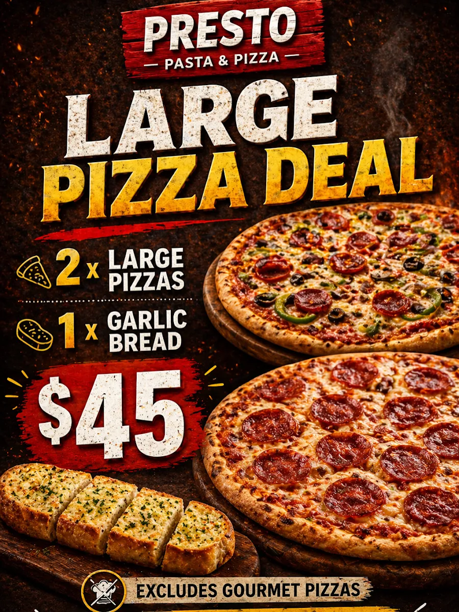 Menu, Presto Pasta & Pizza Mount Coolum