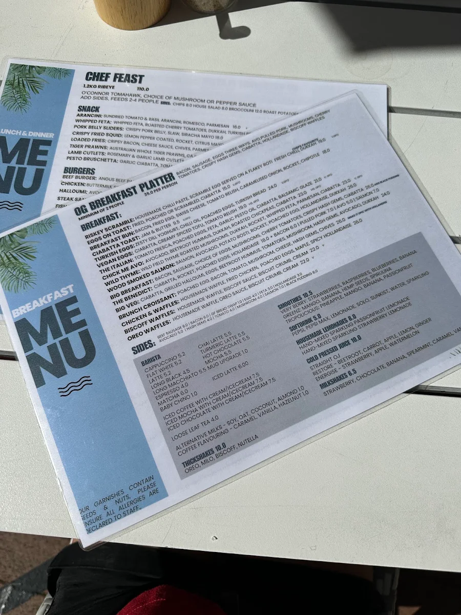Menu, Turquoise Mandurah