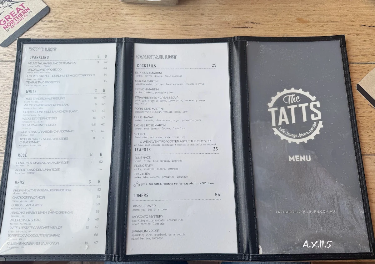 Menu, The Corner Cafe