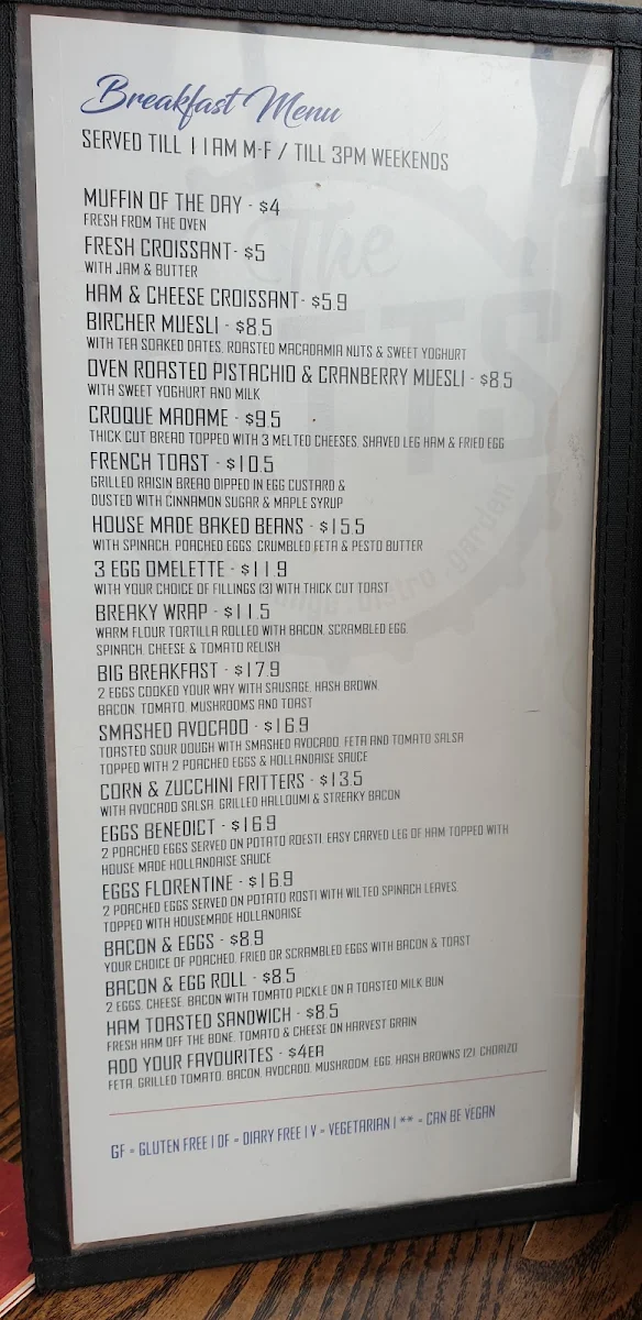 Menu, The Corner Cafe