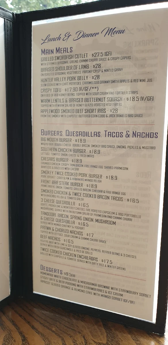 Menu, The Corner Cafe