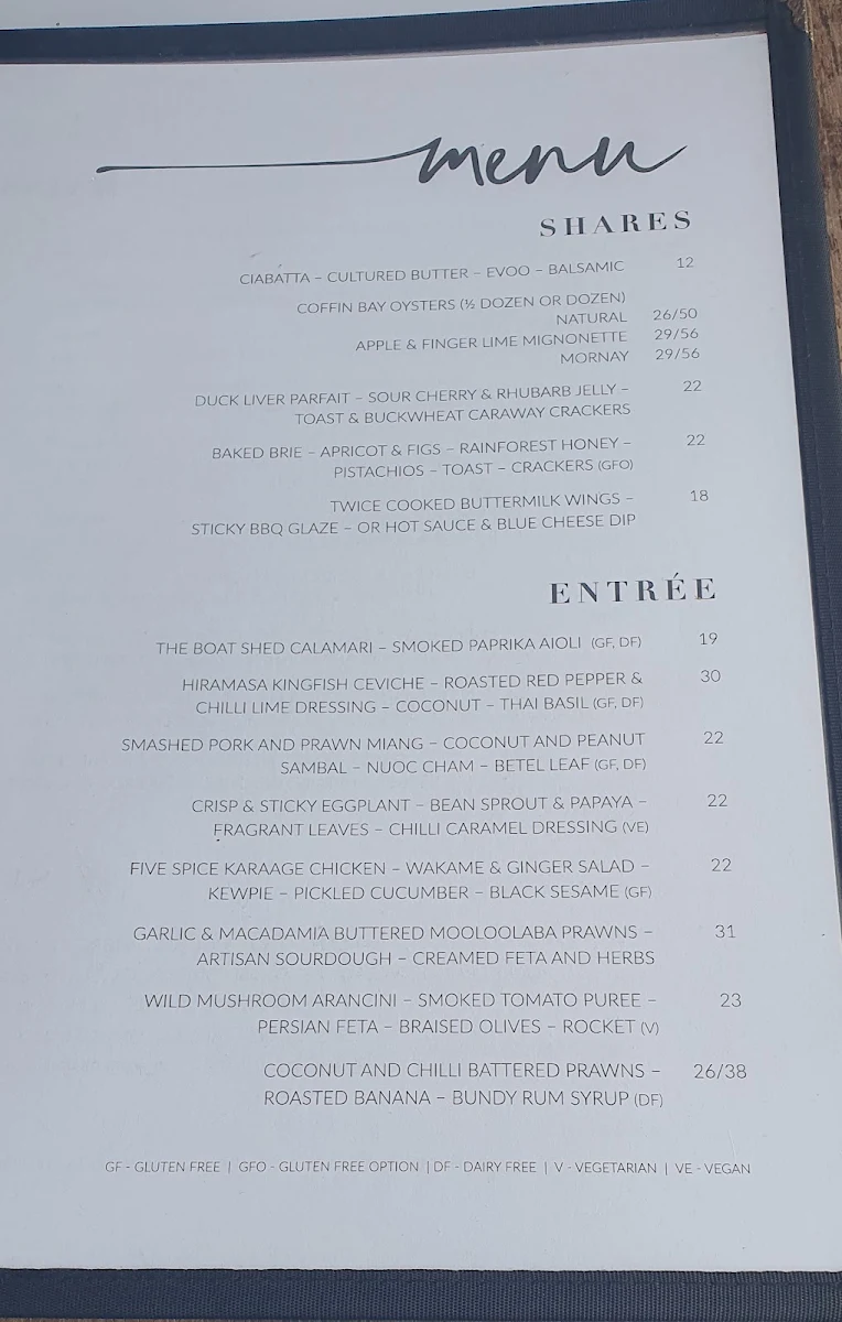 Menu, The Boat Shed & The Boat Shed Takeaway