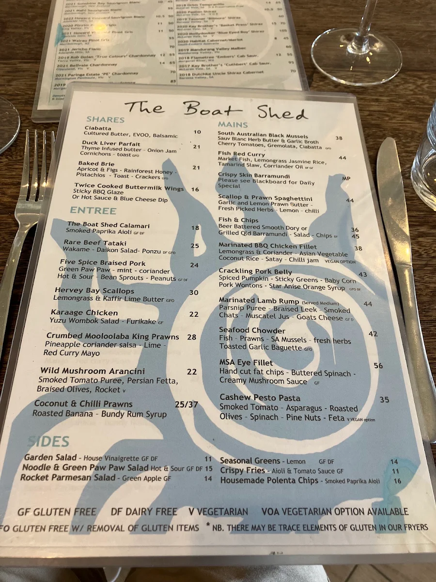Menu, The Boat Shed & The Boat Shed Takeaway