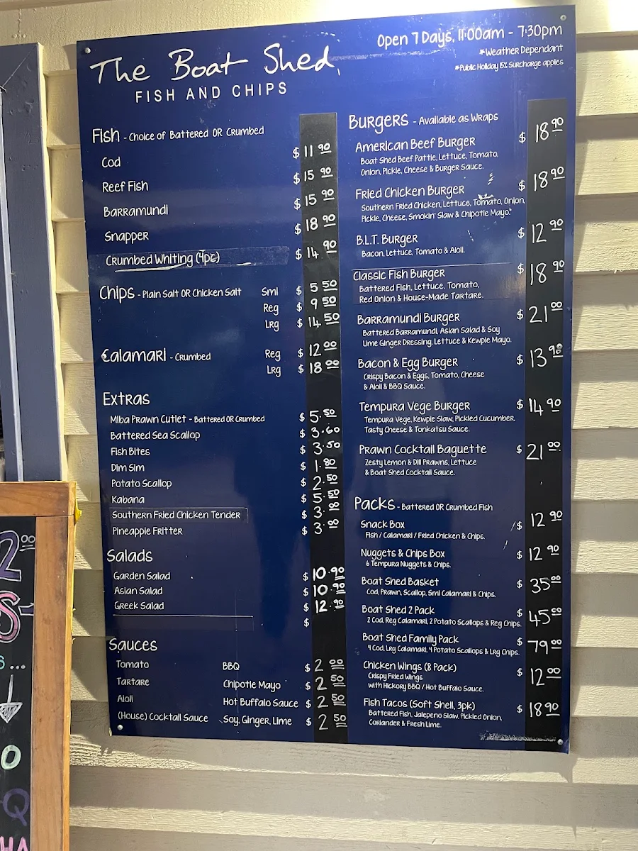 Menu, The Boat Shed & The Boat Shed Takeaway