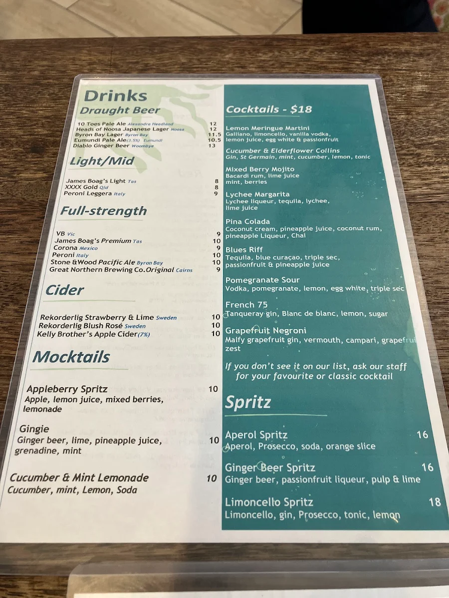 Menu, The Boat Shed & The Boat Shed Takeaway