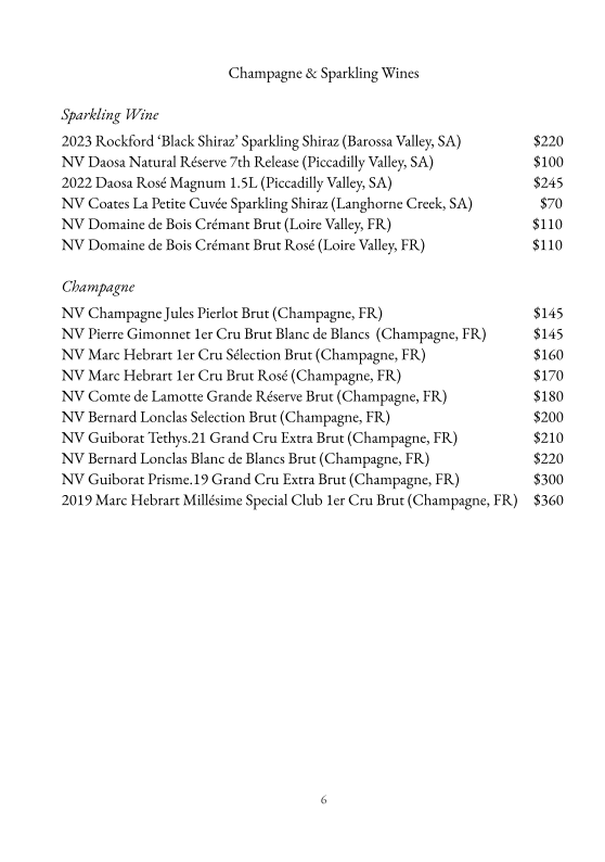 Menu, BAR SEPTIMUS