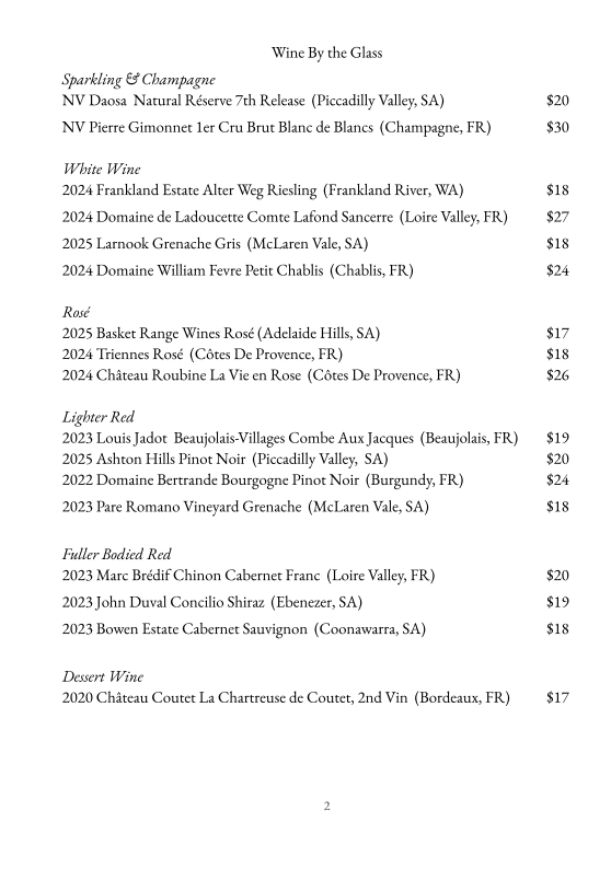 Menu, BAR SEPTIMUS