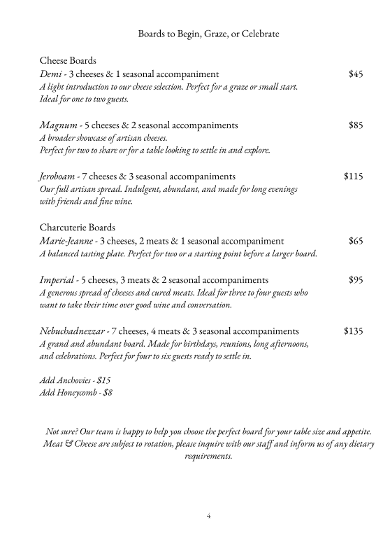 Menu, BAR SEPTIMUS