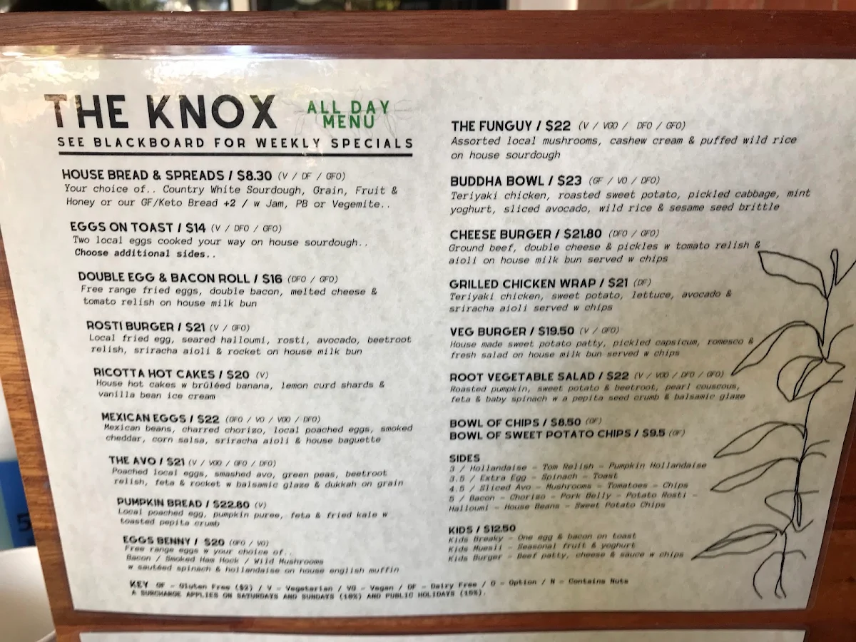Menu, The Knox Made in Watson