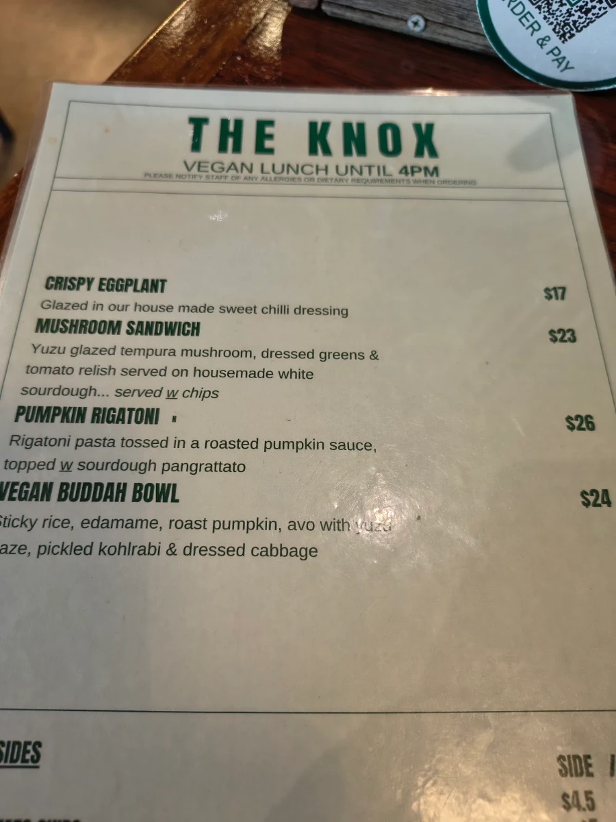 Menu, The Knox Made in Watson