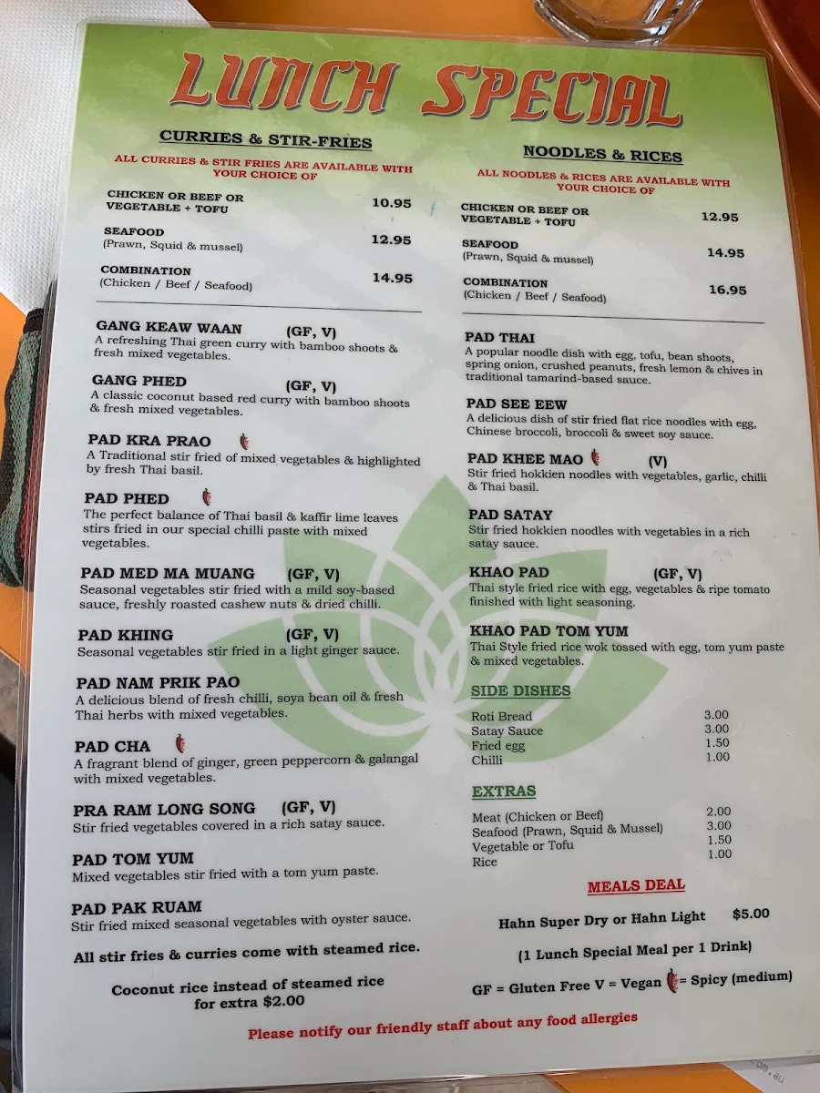 Menu, Yum Yai Thai Kitchen