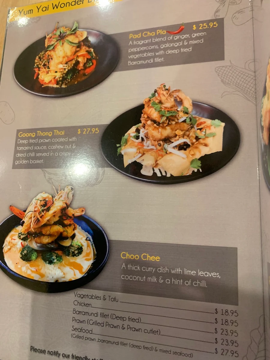 Menu, Yum Yai Thai Kitchen