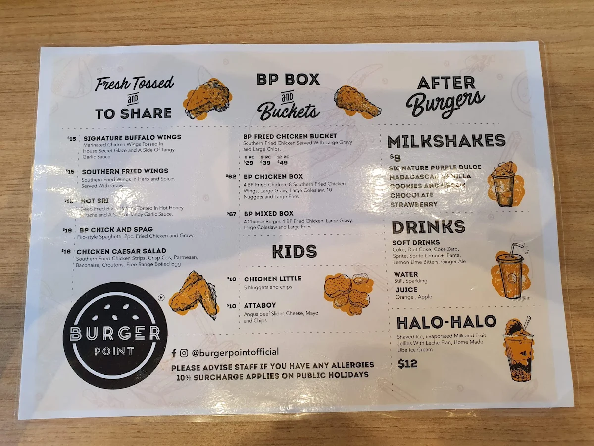 Menu, Burger Point Norwest
