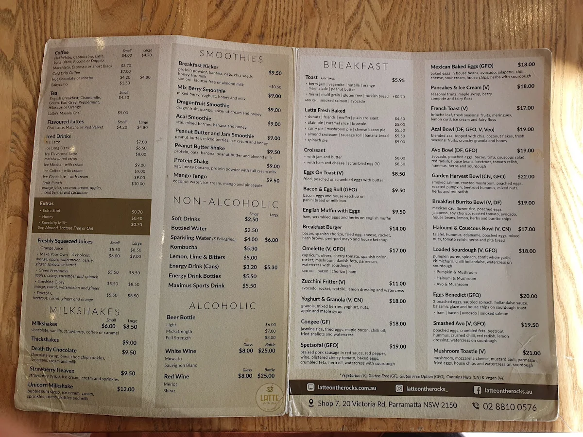 Menu, Latte On The Rocks