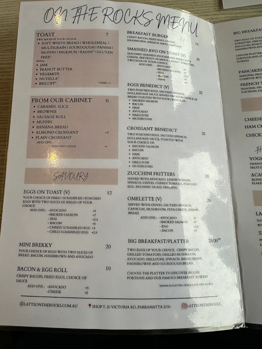 Menu, Latte On The Rocks