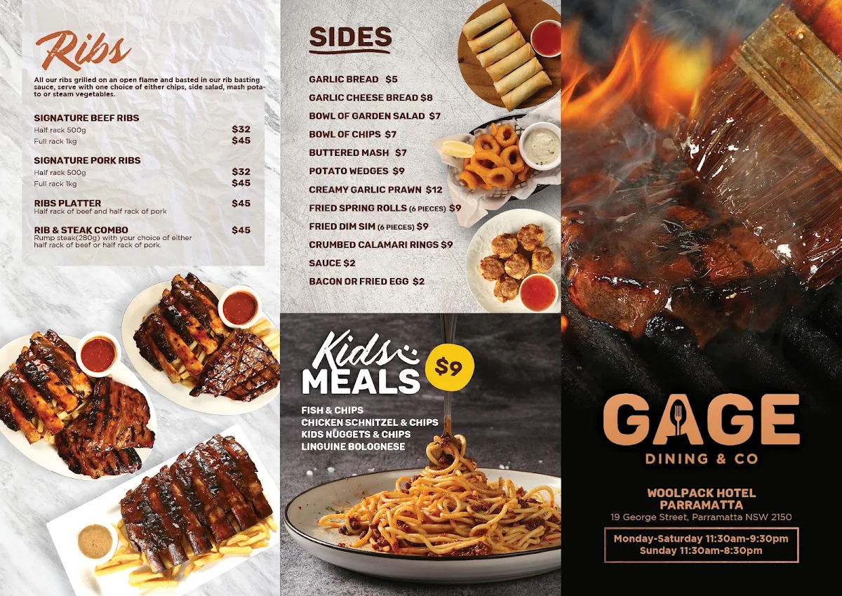 Menu, GAGE Dining & Co. (Parramatta Woolpack Hotel Bistro)