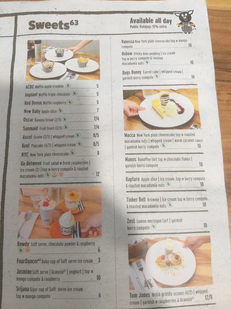 Menu, Cafe 63 Gladstone