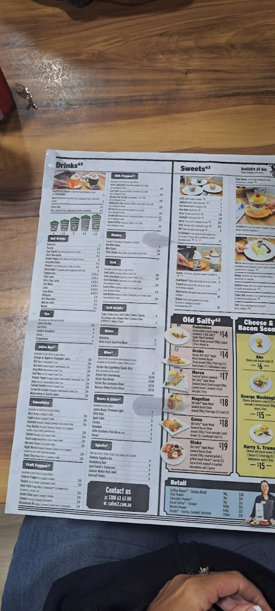 Menu, Cafe 63 Gladstone
