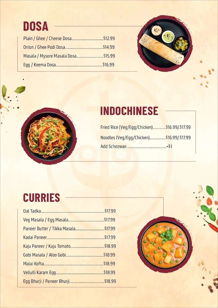 Menu, Tatva Indian Kitchen