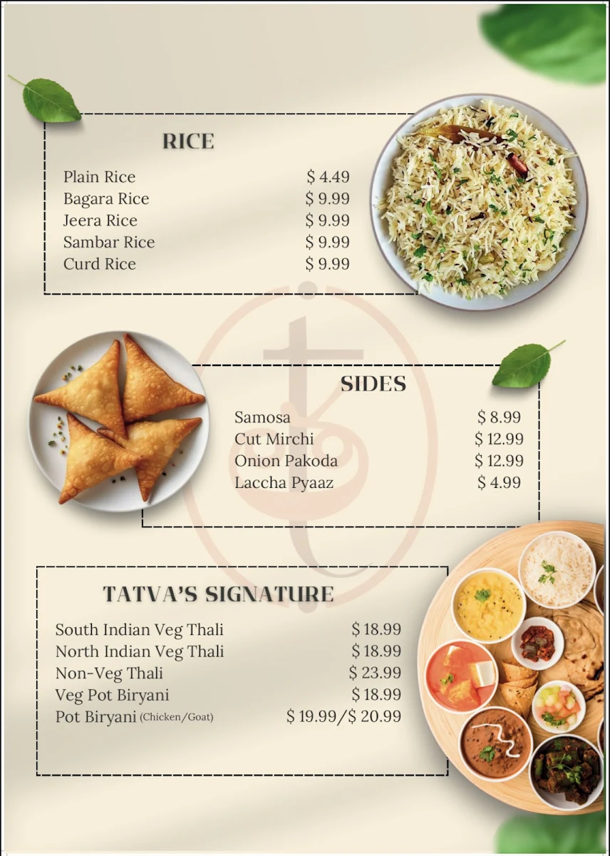 Menu, Tatva Indian Kitchen
