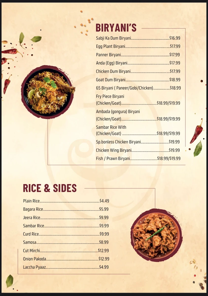 Menu, Tatva Indian Kitchen