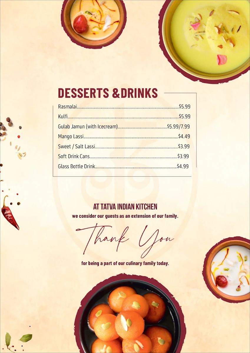 Menu, Tatva Indian Kitchen