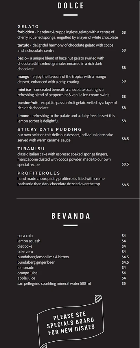 Menu, BD's Woodfired Pizza and Pasta