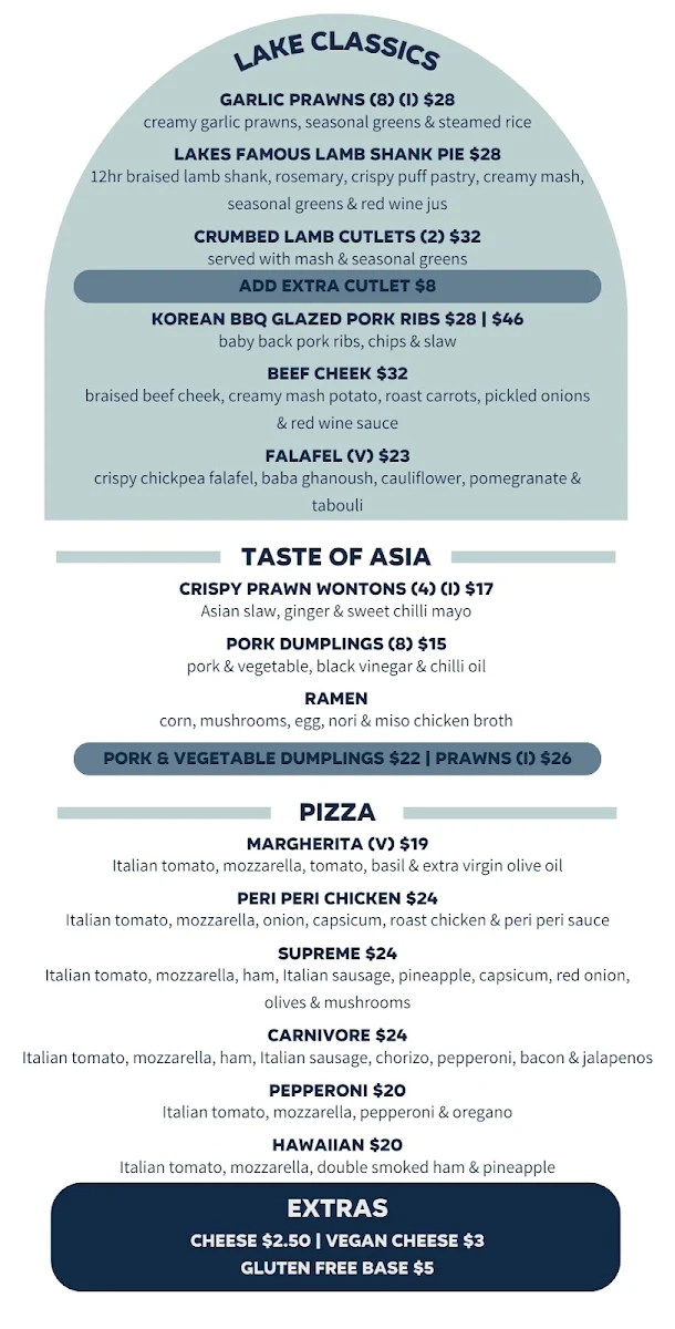 Menu, Lake Illawarra Hotel