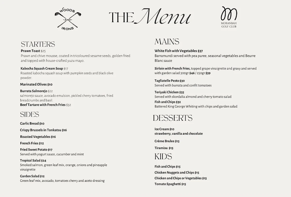 Menu, Woods And Irons Cafe and Restaurant
