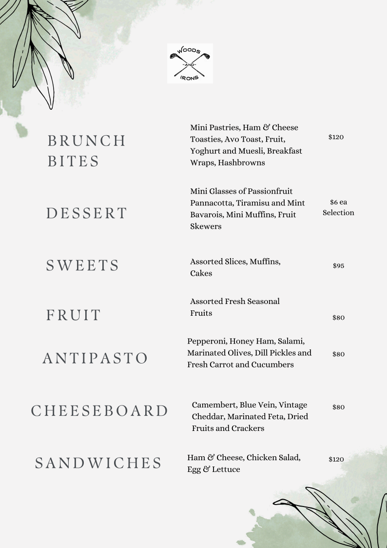 Menu, Woods And Irons Cafe and Restaurant