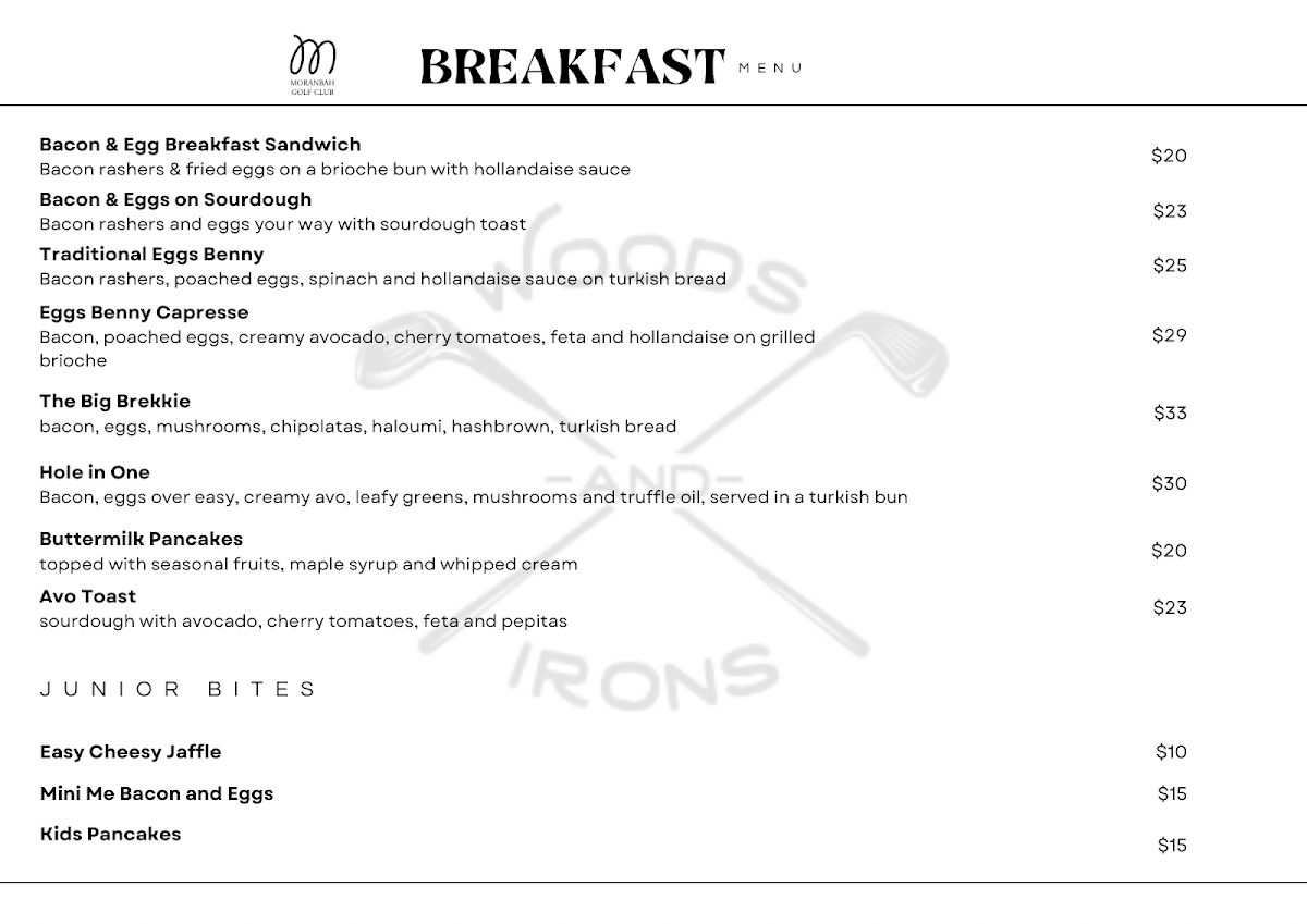 Menu, Woods And Irons Cafe and Restaurant