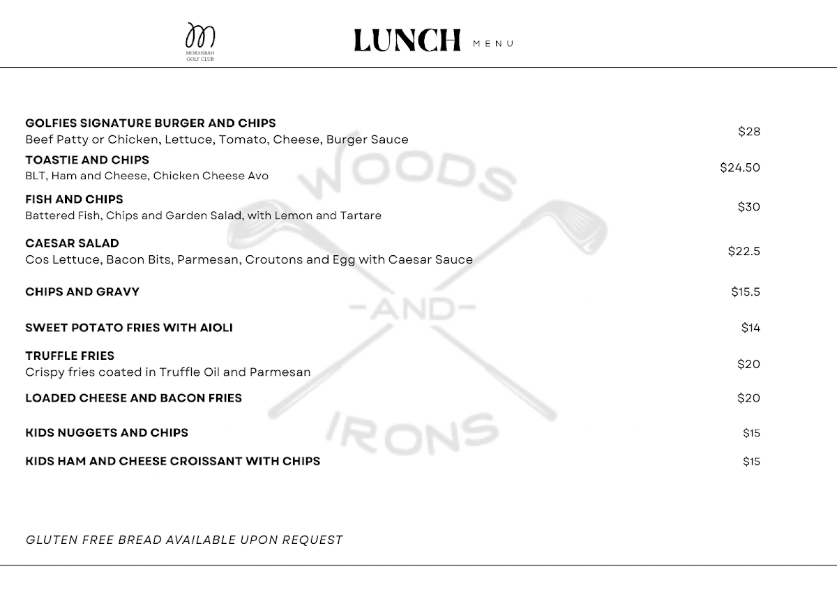 Menu, Woods And Irons Cafe and Restaurant
