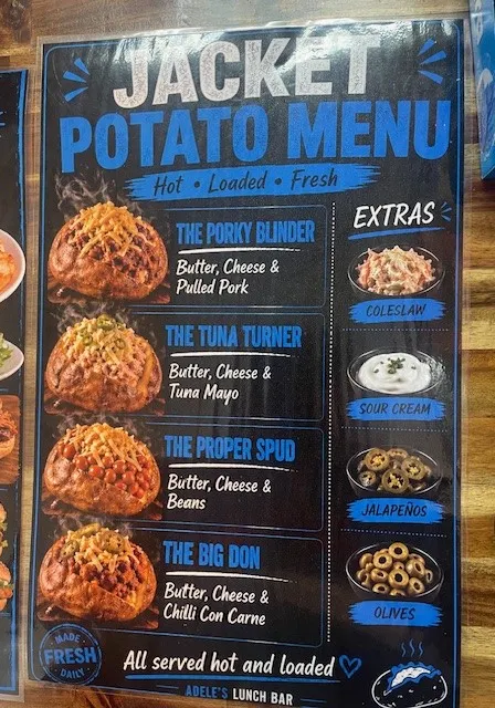 Menu, Adeles Lunch Bar
