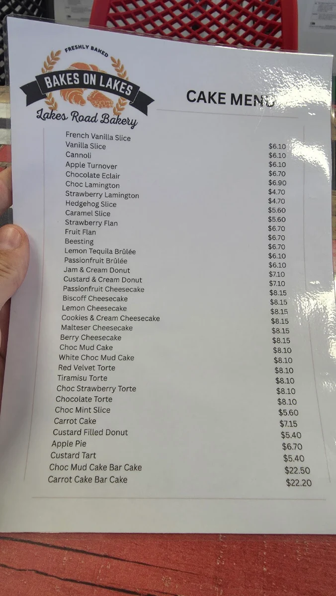 Menu, Bakes on Lakes