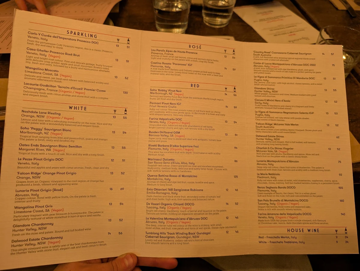 Menu, Bella Italia