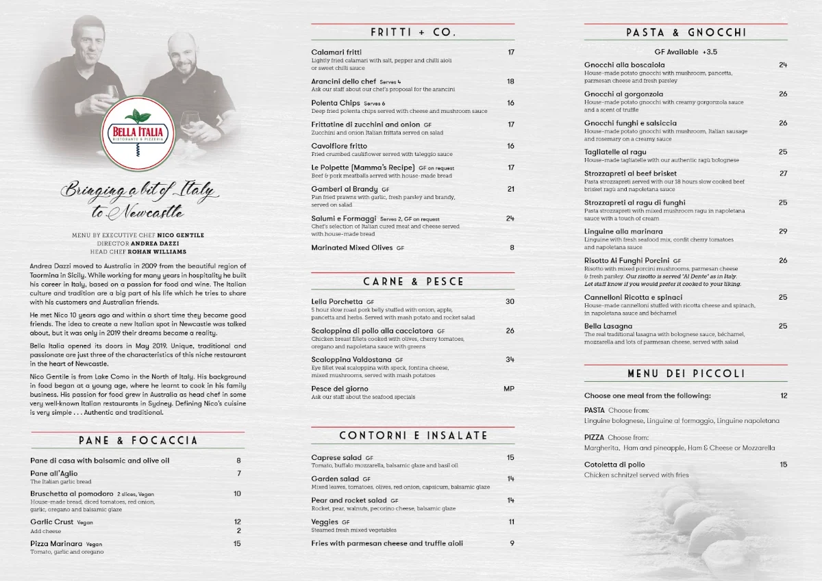 Menu, Bella Italia