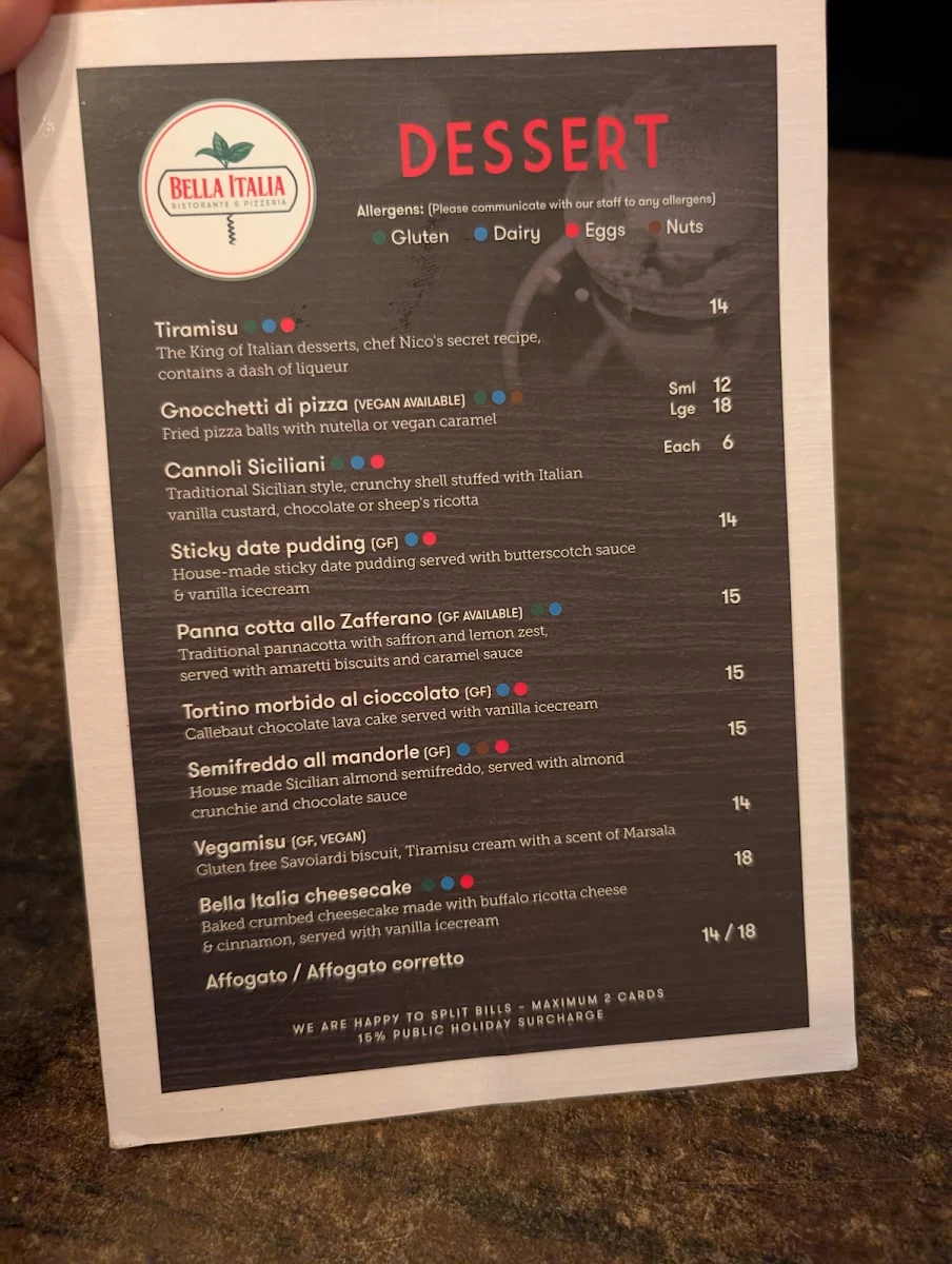 Menu, Bella Italia