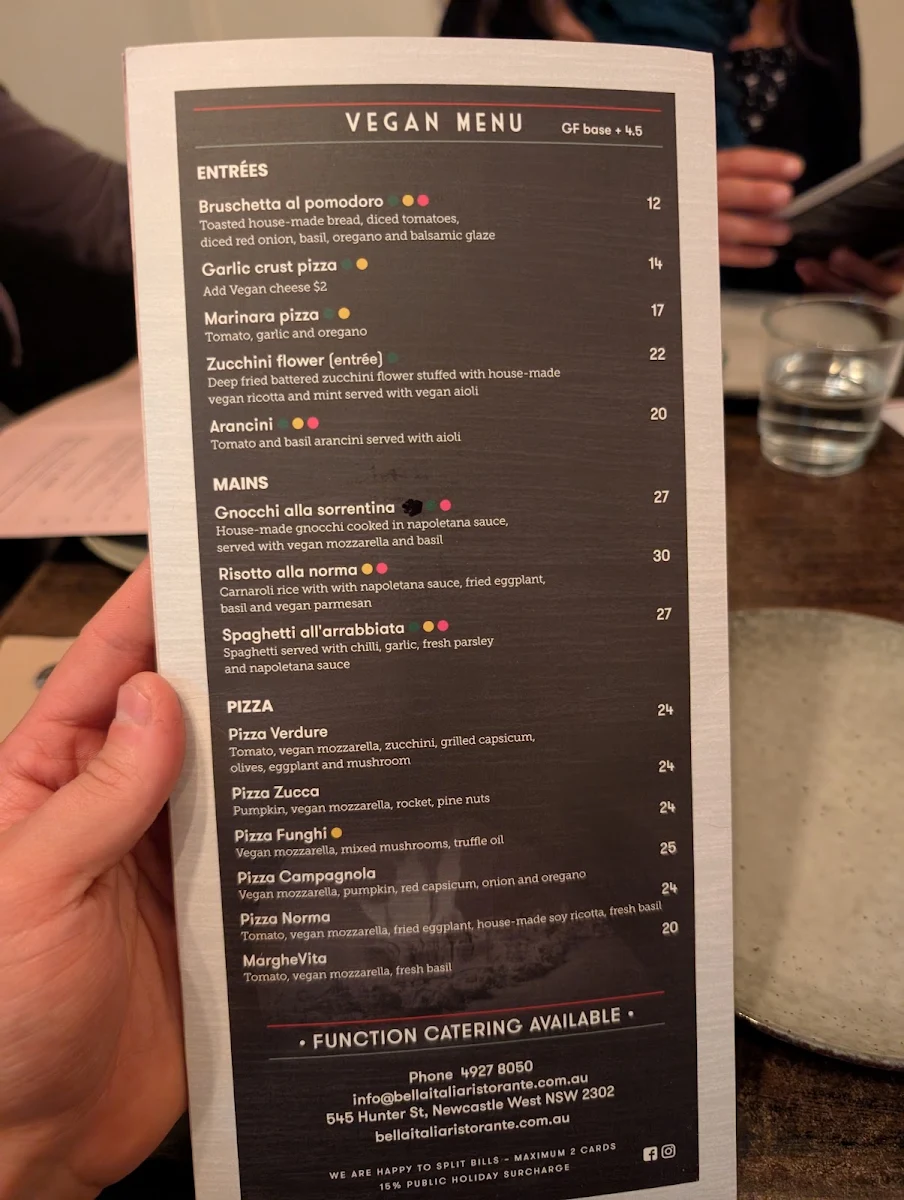 Menu, Bella Italia