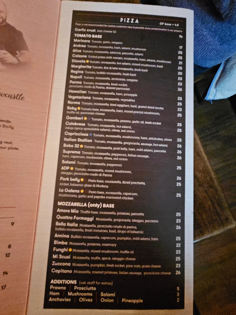 Menu, Bella Italia
