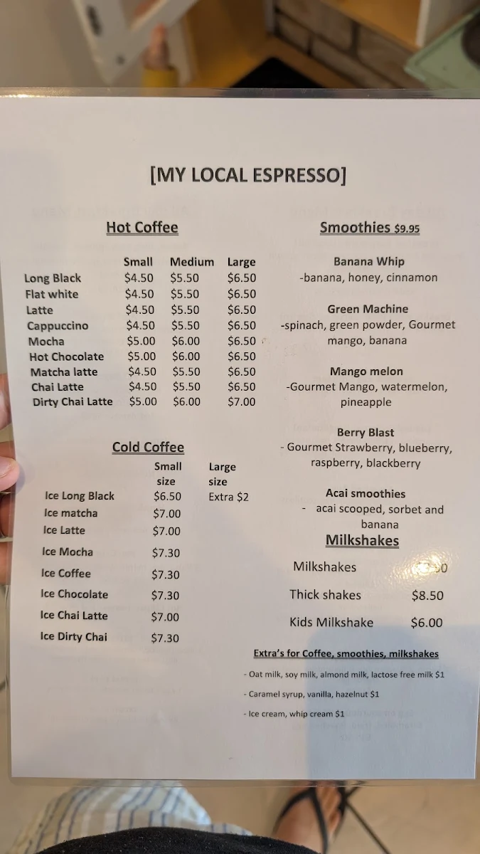 Menu, My Local Espresso