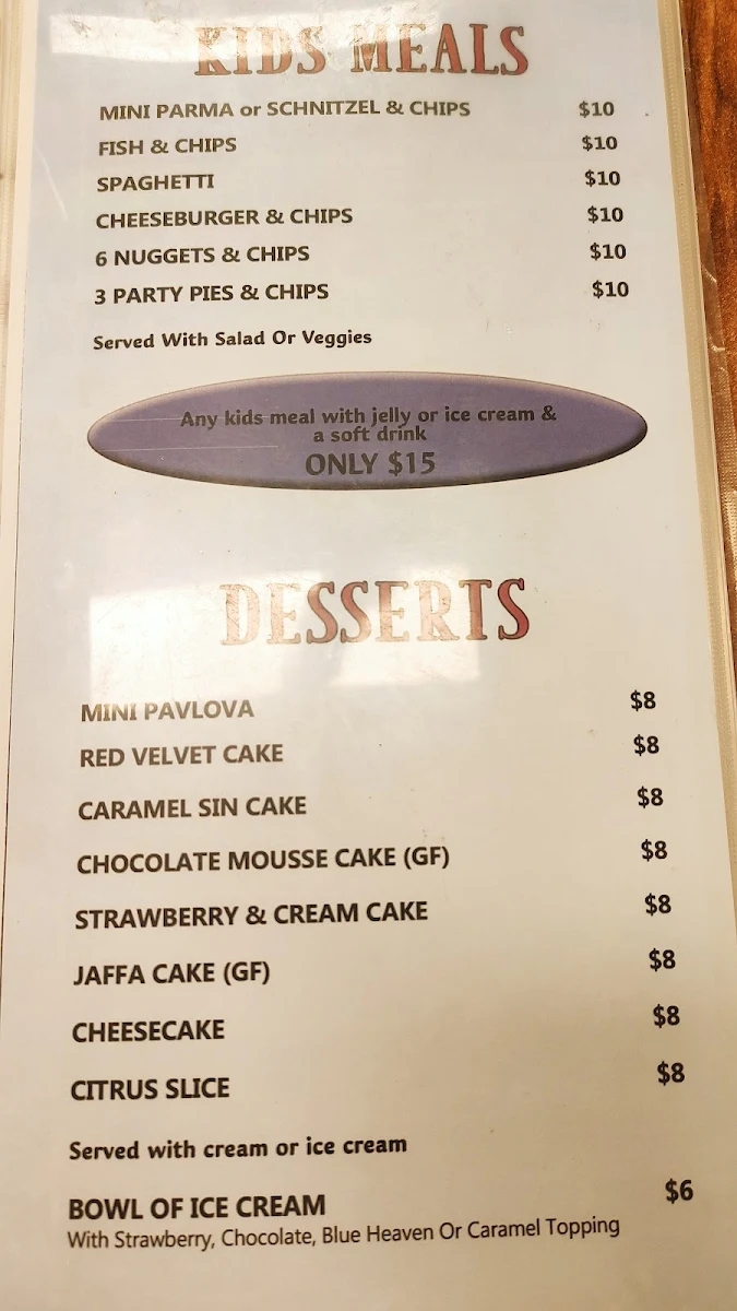 Menu, The Grand Central Hotel Cobram