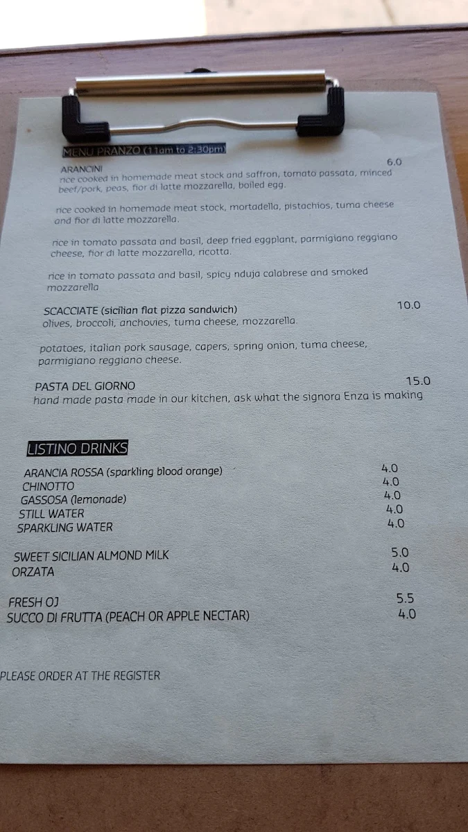 Menu, Cannoli Bar