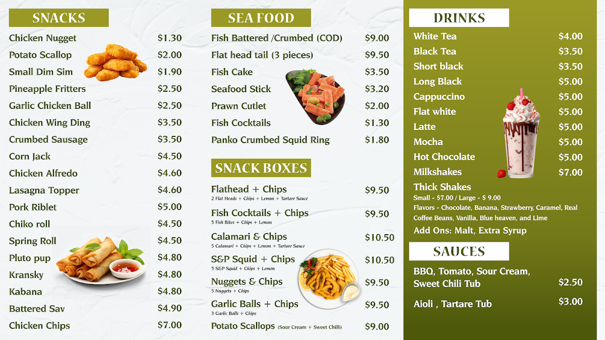 Menu, Howard Country Style Milk Bar