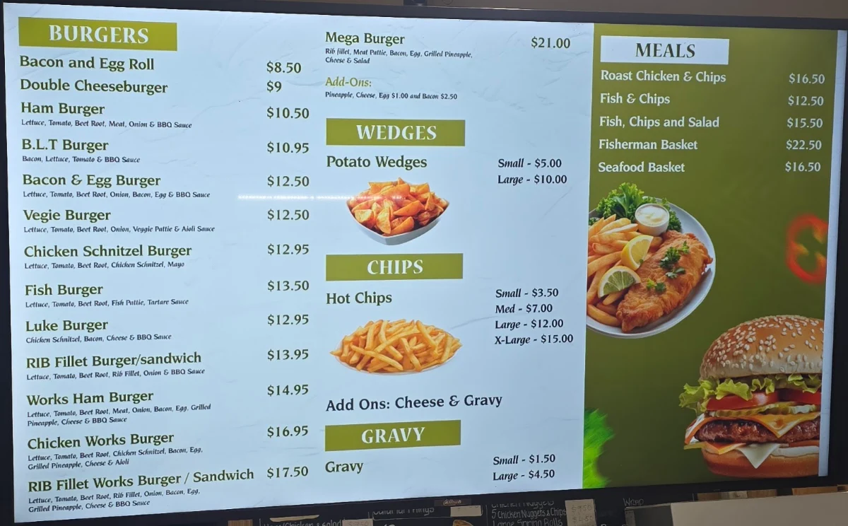 Menu, Howard Country Style Milk Bar