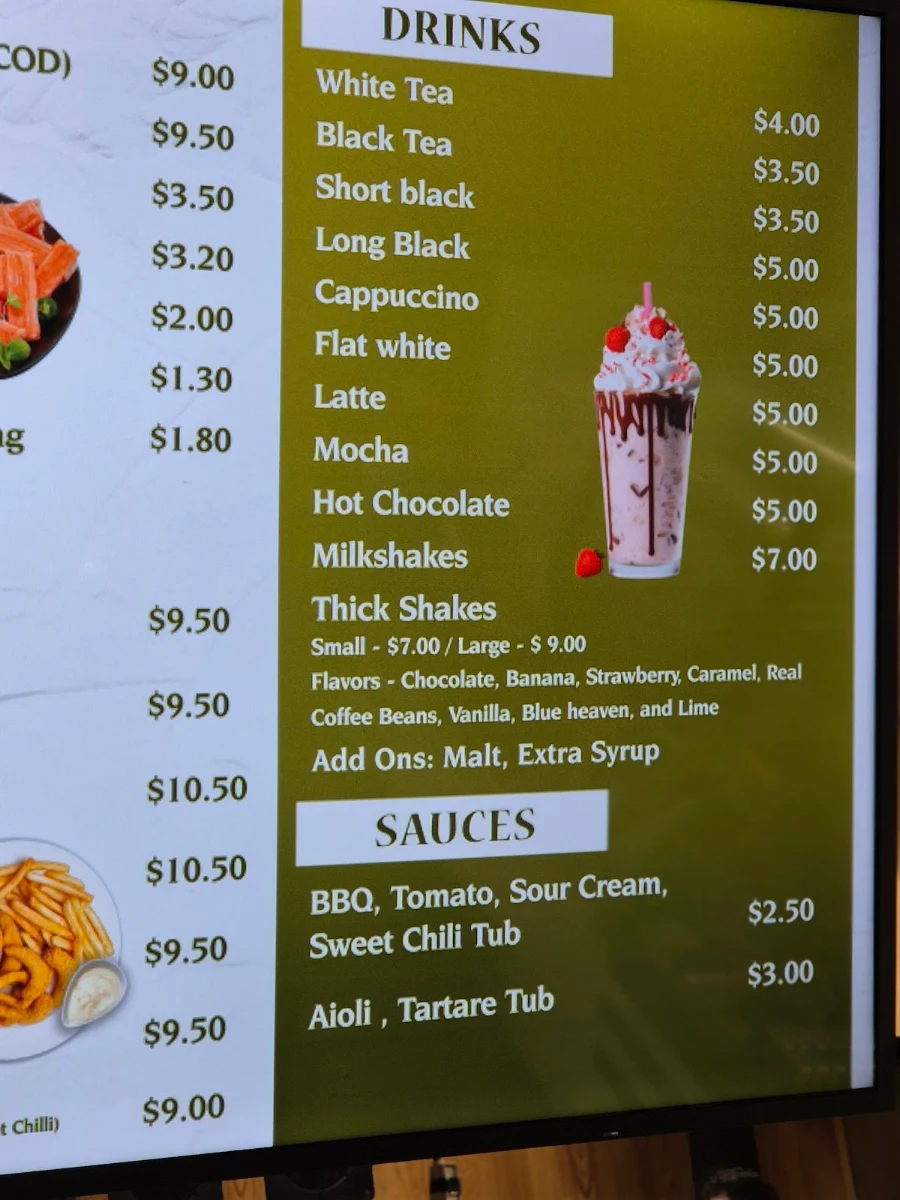 Menu, Howard Country Style Milk Bar