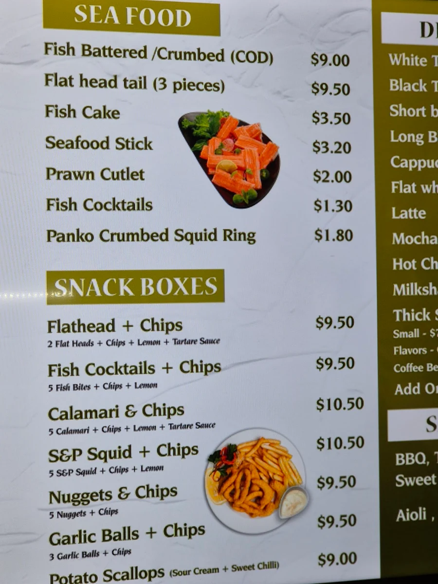 Menu, Howard Country Style Milk Bar