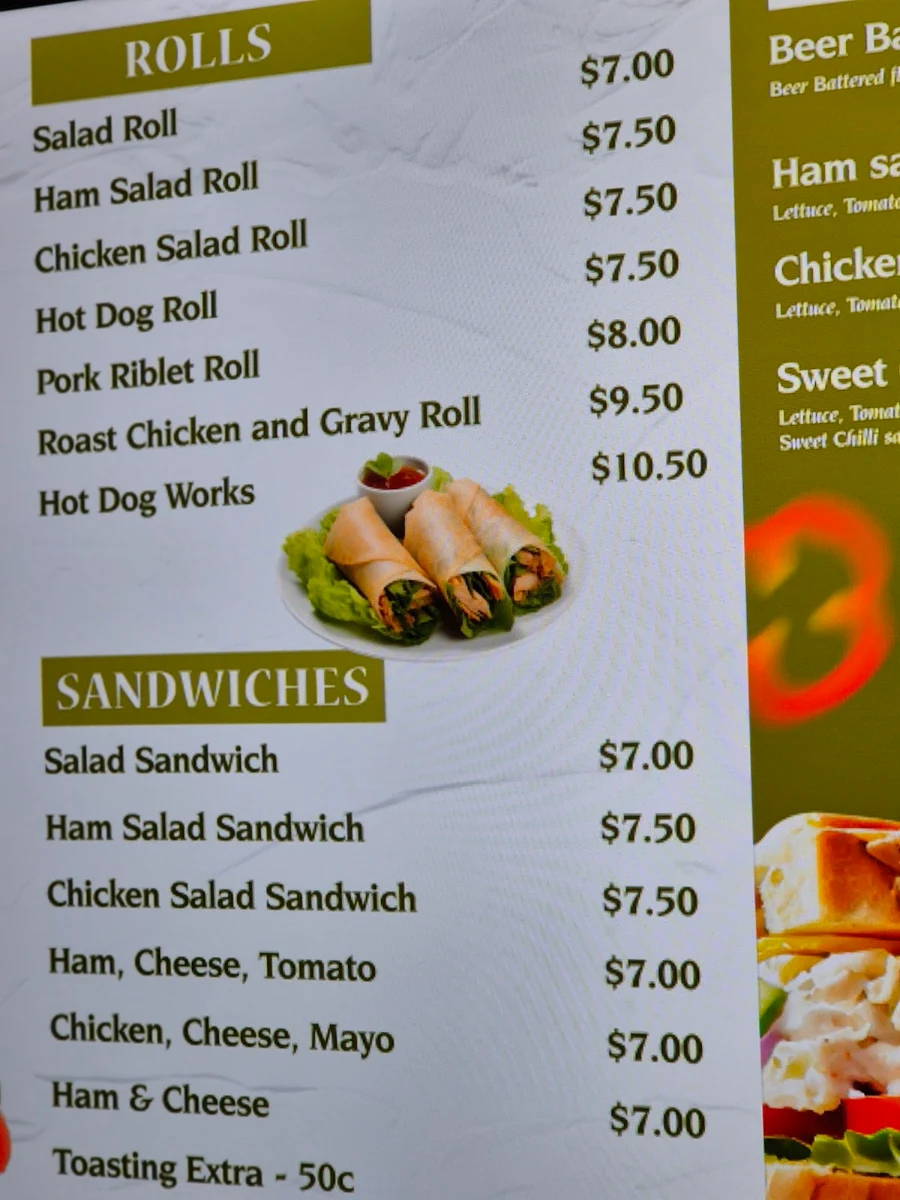 Menu, Howard Country Style Milk Bar