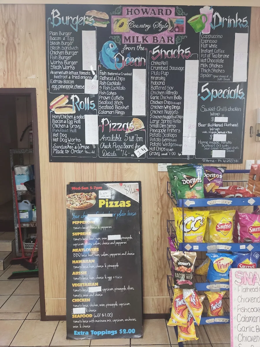Menu, Howard Country Style Milk Bar